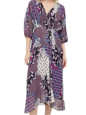 ba&sh Blake Purple and Cream Patterned Midi Dress NWT Size S